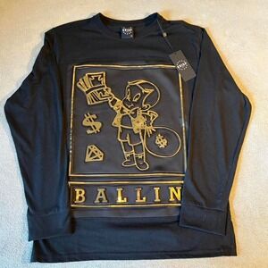 NWT Krisp NYC  Black and‎ gold Ballin long sleeve tee Medium
